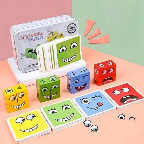 Wooden Face Changing Magic Cube Puzzle 2-4 Players