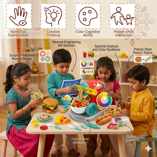 Color Clay Noodle Maker Set for Kids 3+ | DIY Kitchen Play Dough Toy with Burger, Pizza, Ice Cream & Tools | Creative Food Maker Kit | Birthday Gift for Boys & Girls