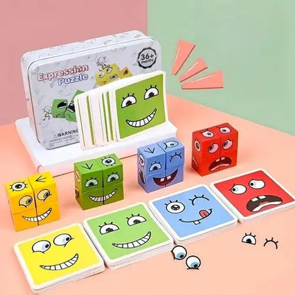 Wooden Face Changing Magic Cube Puzzle 2-4 Players