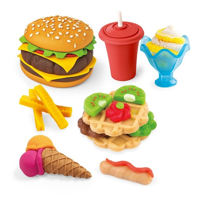 Color Clay Noodle Maker Set for Kids 3+ | DIY Kitchen Play Dough Toy with Burger, Pizza, Ice Cream & Tools | Creative Food Maker Kit | Birthday Gift for Boys & Girls