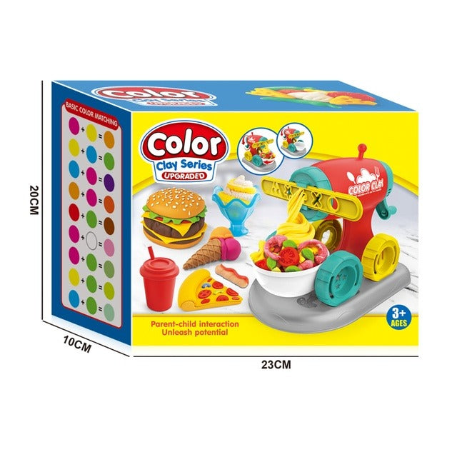 Color Clay Noodle Maker Set for Kids 3+ | DIY Kitchen Play Dough Toy with Burger, Pizza, Ice Cream & Tools | Creative Food Maker Kit | Birthday Gift for Boys & Girls