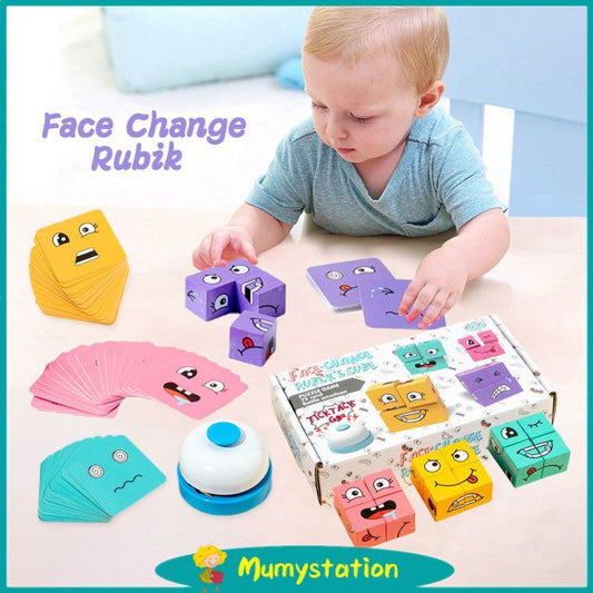 Wooden Face Changing Magic Cube Puzzle 2-4 Players